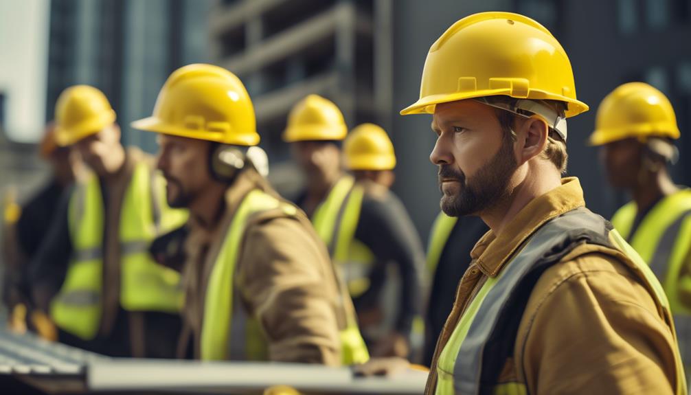 construction workers wearing helmets