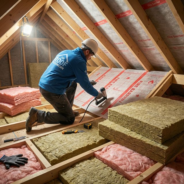 Installing fire-resistant roof insulation materials in attic