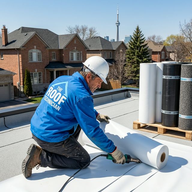 Professional roofer installing flat roofing alternatives in Toronto