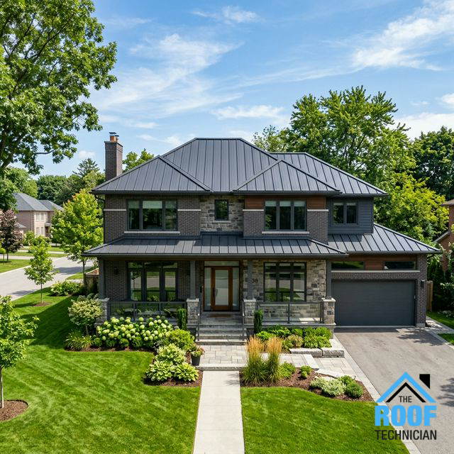Toronto home with new charcoal grey standing seam metal roof