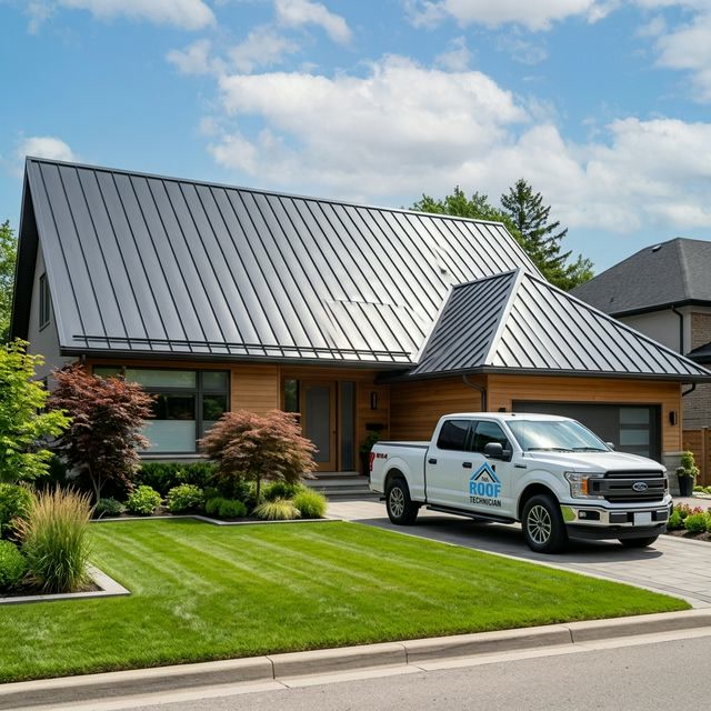 Completed standing seam metal roof on a modern Toronto home by The Roof Technician