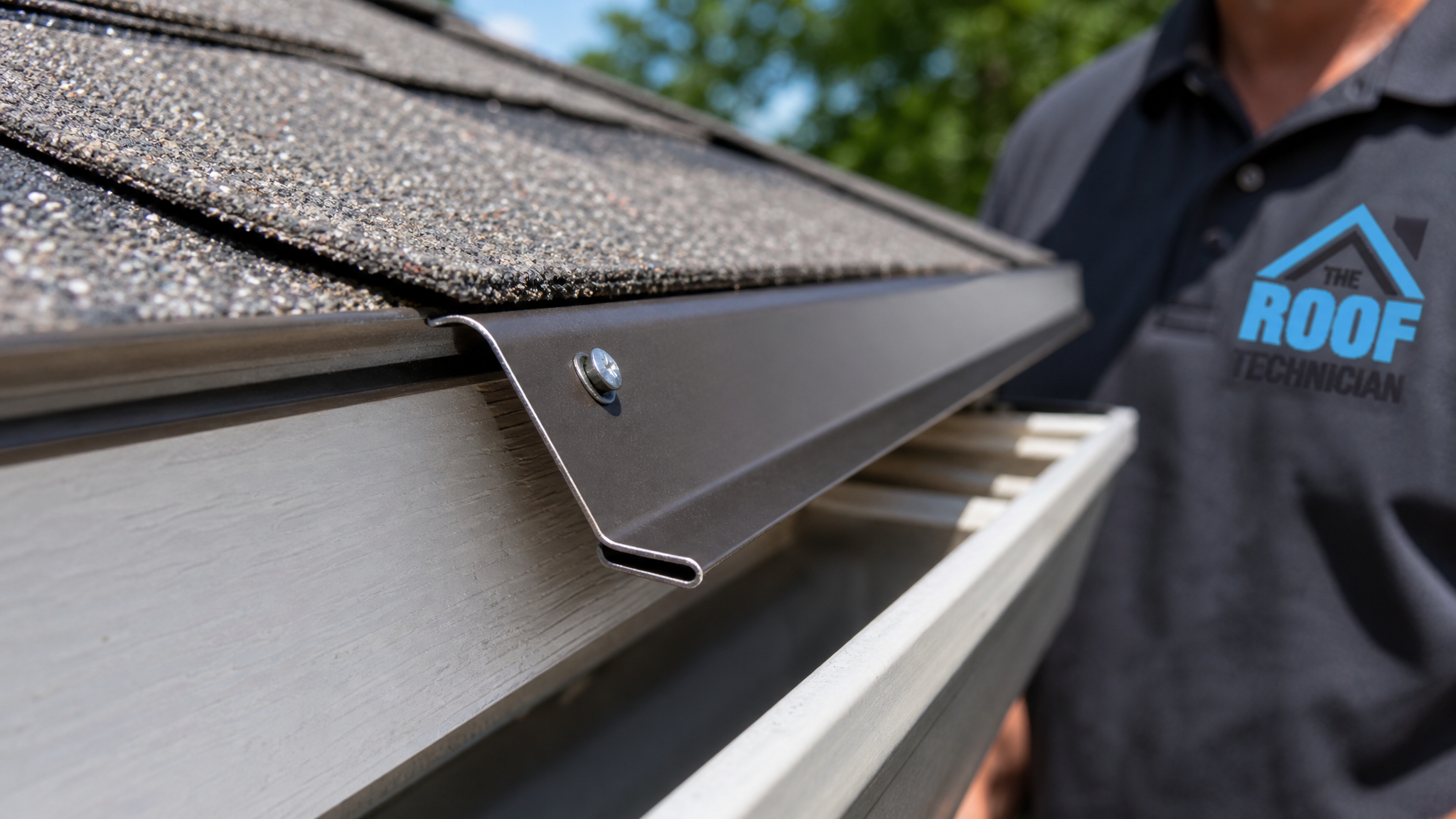 Close-up detail of metal drip edge flashing capping the fascia and roof deck edge on a GTA home