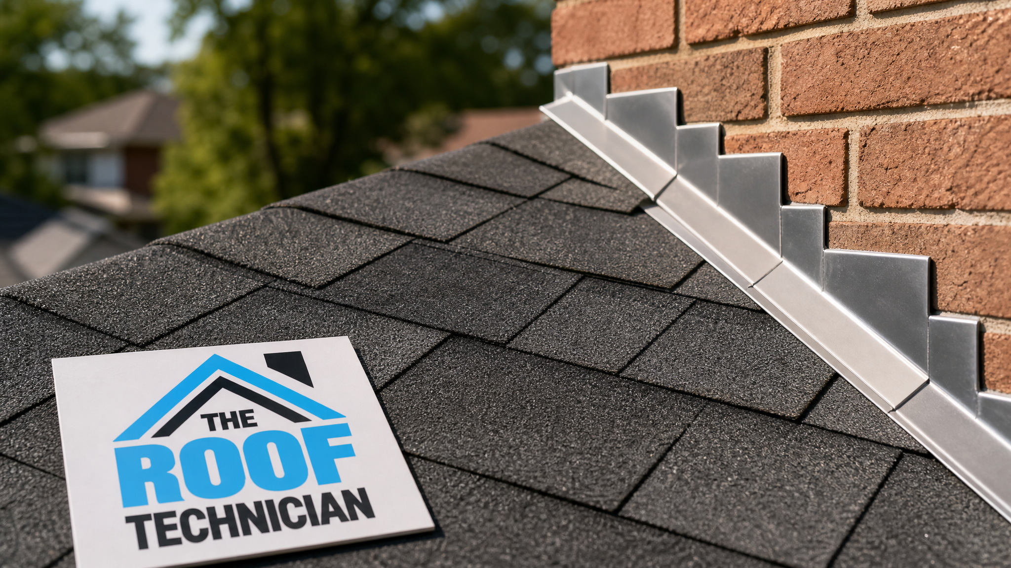 Close-up of new architectural asphalt shingles with clean flashing detail on a Toronto residential roof