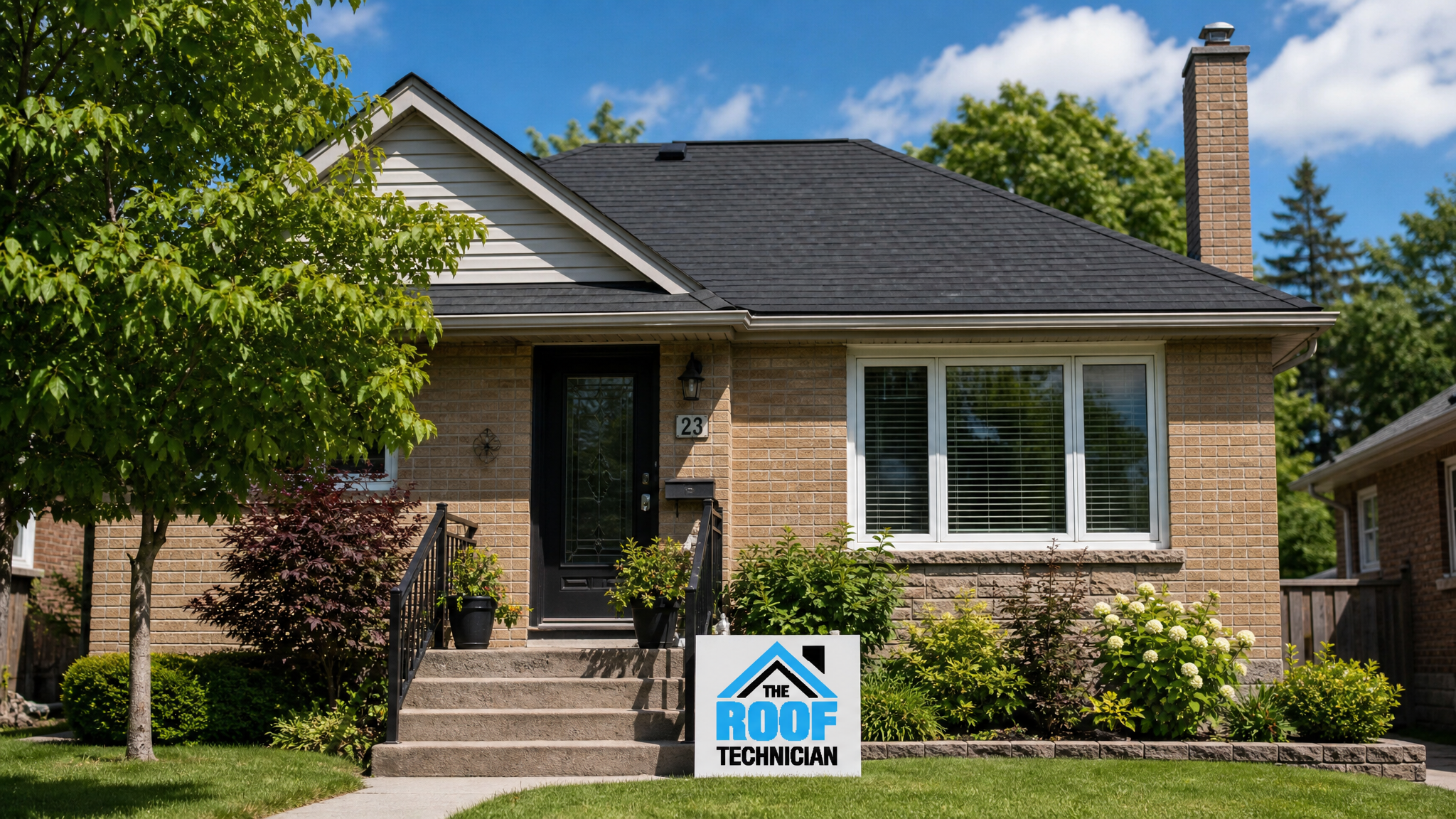 New asphalt shingle roof on a Toronto suburban home in summer daylight