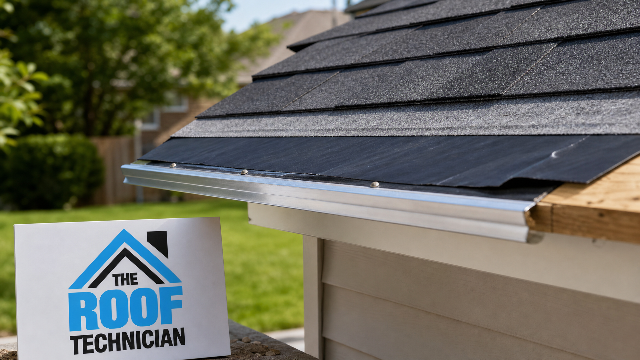 Close-up detail of architectural shingle installation on garage roof replacement Toronto project showing proper layering and flashing