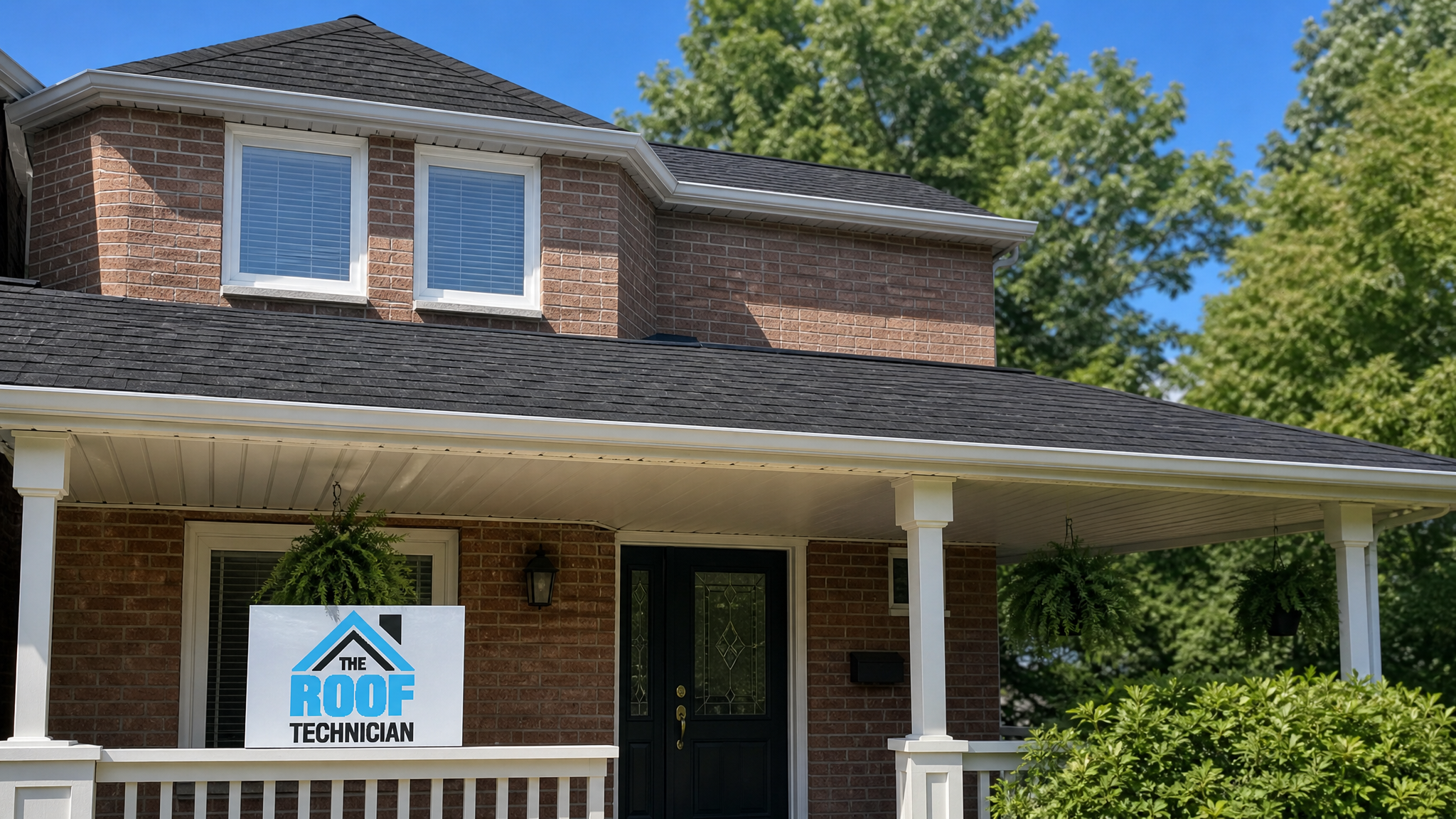 Completed asphalt shingle roof on a Toronto suburban home in summer daylight showing quality installation result