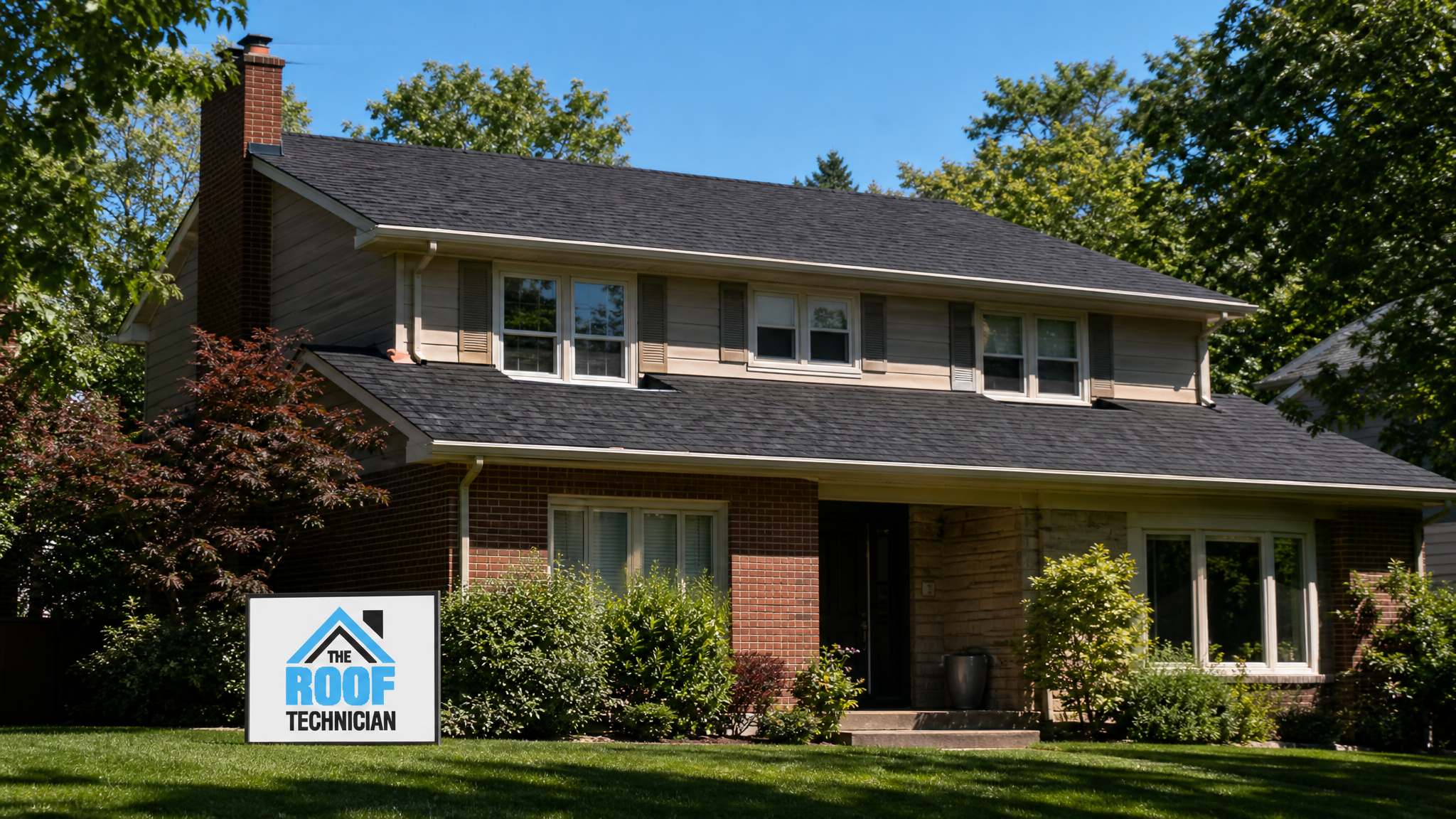Completed summer storm roof damage Toronto repair on a suburban GTA home in bright summer daylight