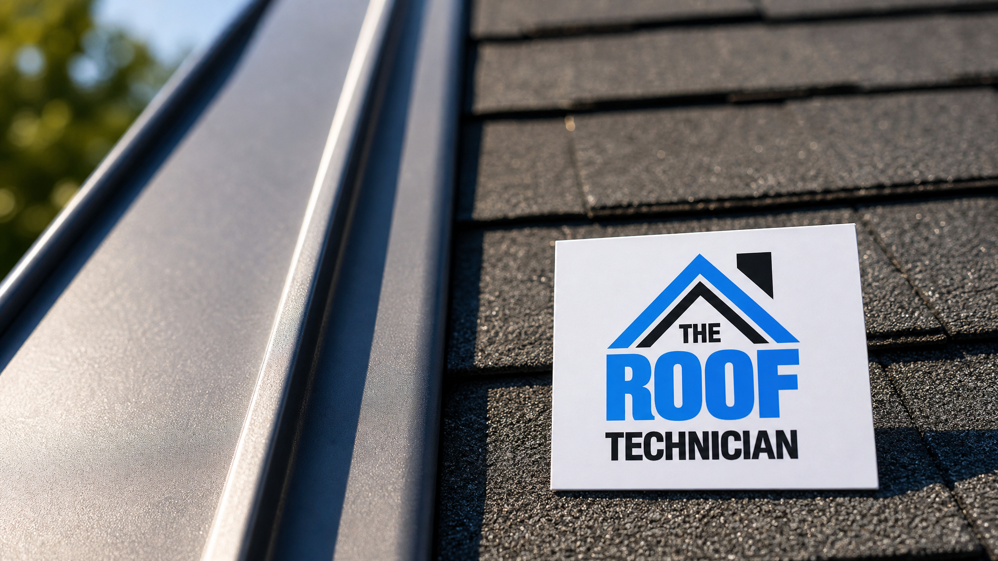 Close-up detail of a standing-seam metal roof seam beside a section of architectural asphalt shingles