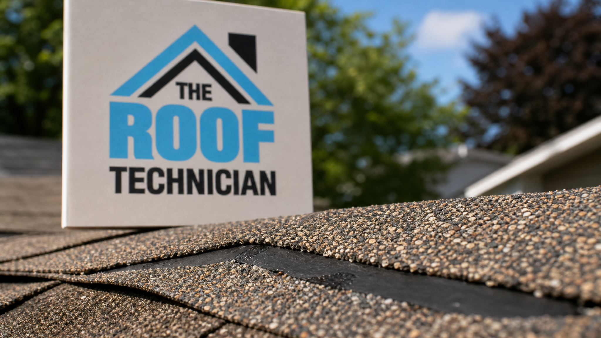 Close-up of architectural asphalt shingle granules and seal strip showing wear