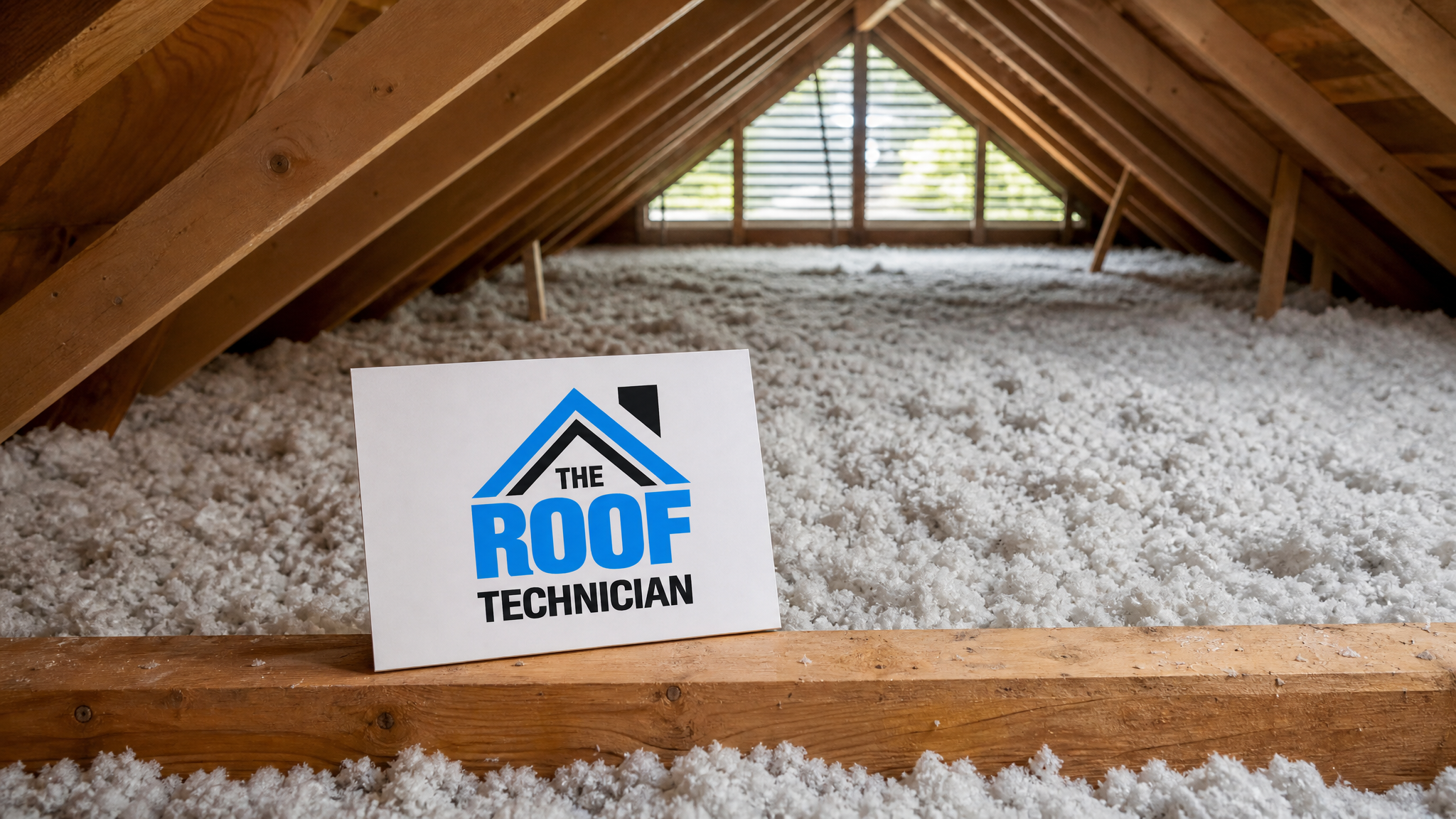 Wide interior view of a Toronto residential attic with a thick, even layer of blown-in loose-fill insulation across the floor and exposed rafters above