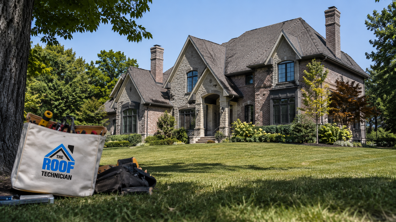 Large estate home with a complex asphalt shingle roofline needing roof replacement in Caledon