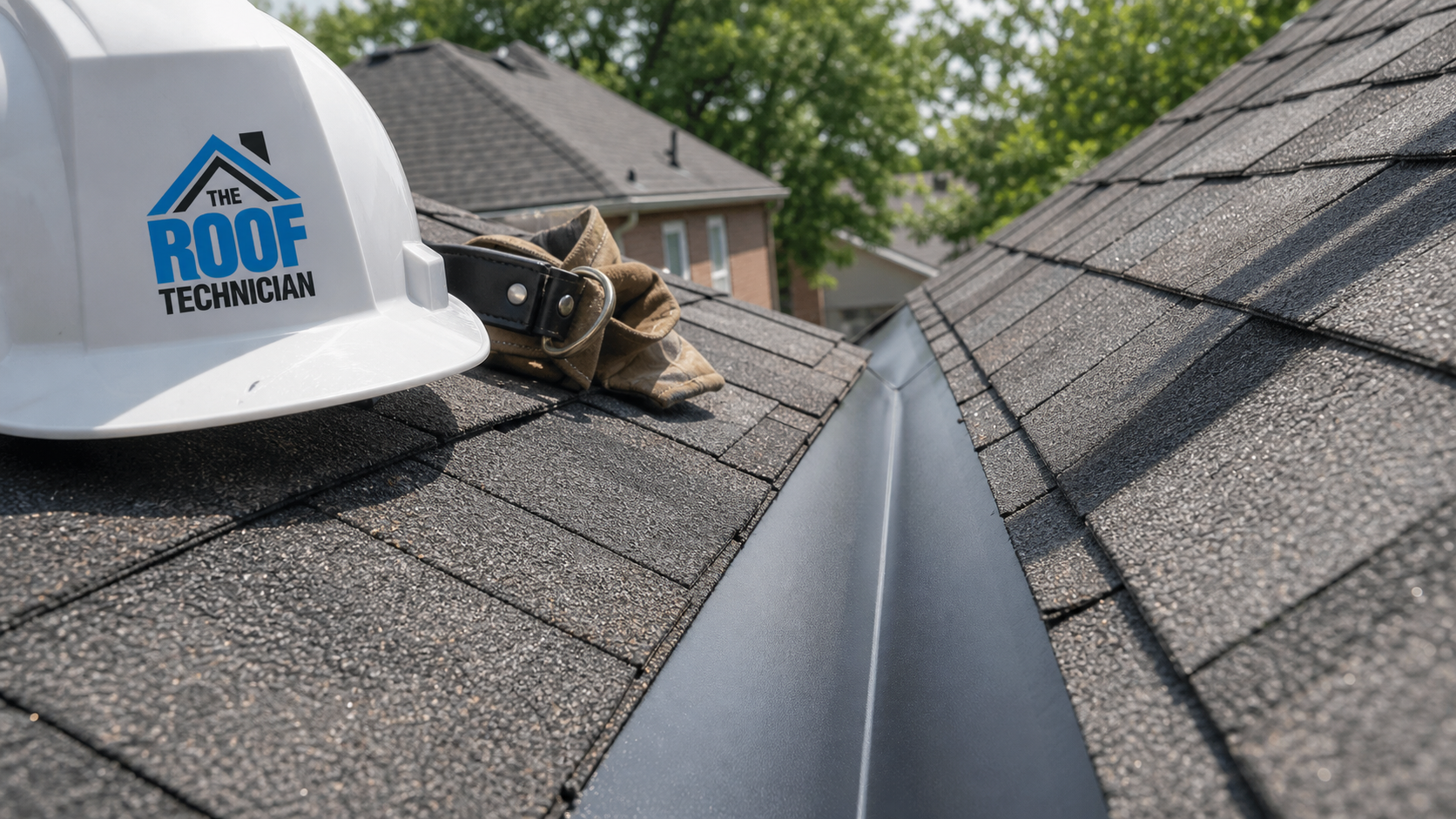 Close up detail of valley flashing and new shingles on a roofing Halton Region installation