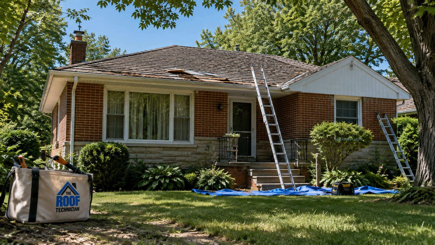 Weathered asphalt shingle roof on a suburban brick bungalow showing why roof repair Scarborough homeowners need begins early