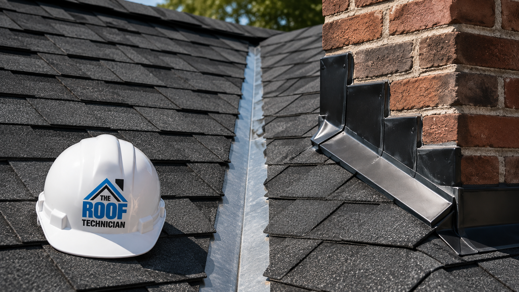 Close up of new valley metal and flashing detail after a roof replacement in North York