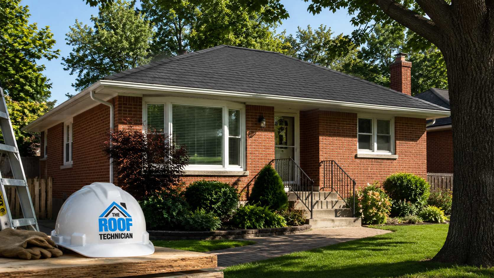 Roof replacement Scarborough project on a suburban brick bungalow with new architectural asphalt shingles
