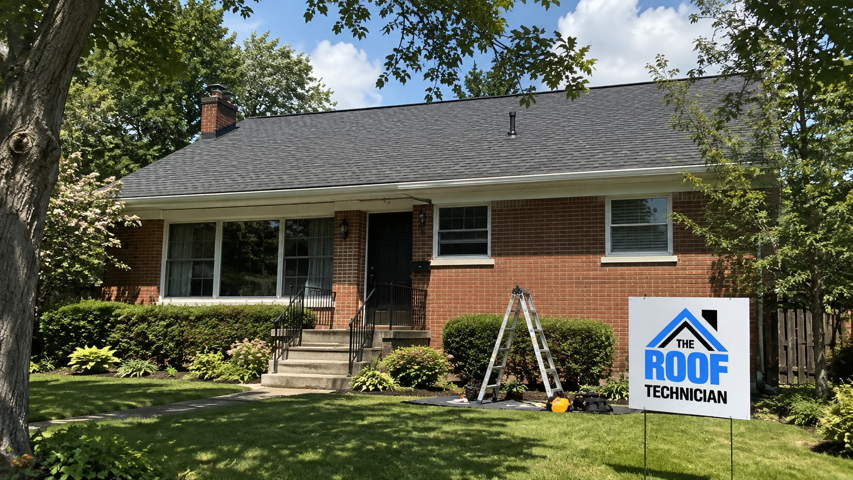 Completed asphalt shingle roof replacement in East York on a postwar one storey brick bungalow