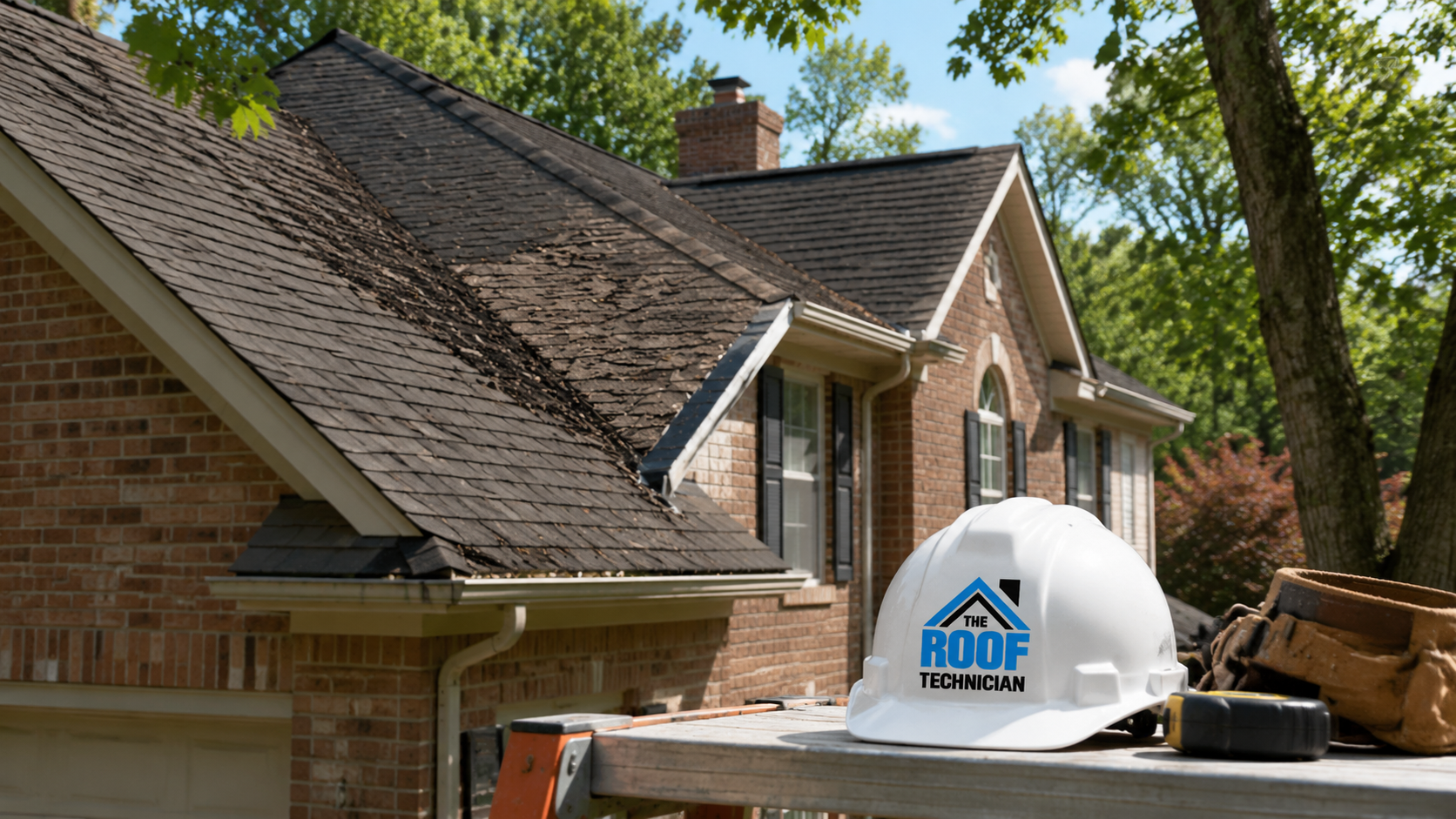 Two-storey suburban Whitby home with an asphalt shingle roof in need of roof repair in Whitby