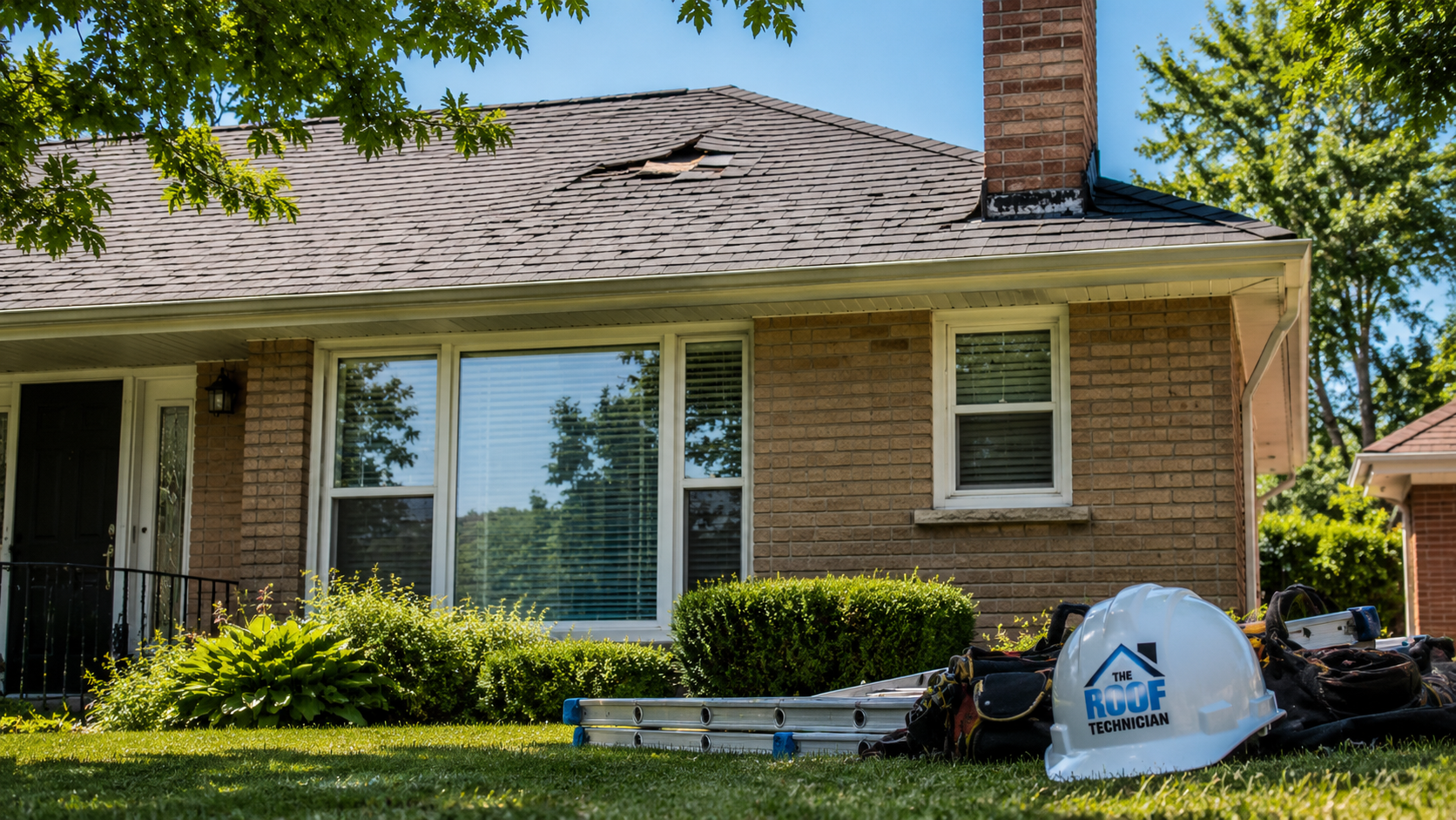 Asphalt shingle roof on a suburban Oshawa home showing an area in need of roof repair