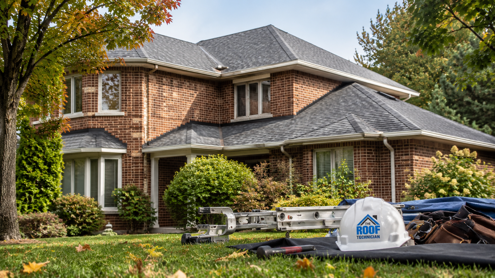 Two storey Markham home with a newly completed asphalt shingle roof, the standard roofing companies in Markham should meet