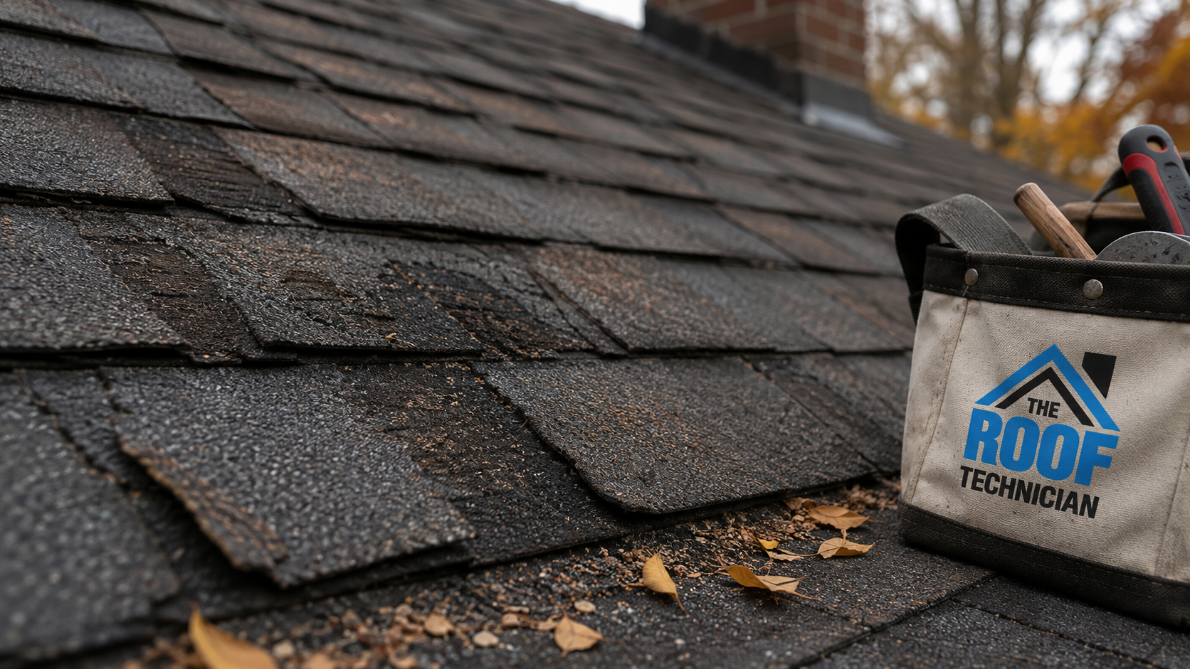 Close up of granule loss and lifted shingle edges found during a fall roof inspection in Vaughan