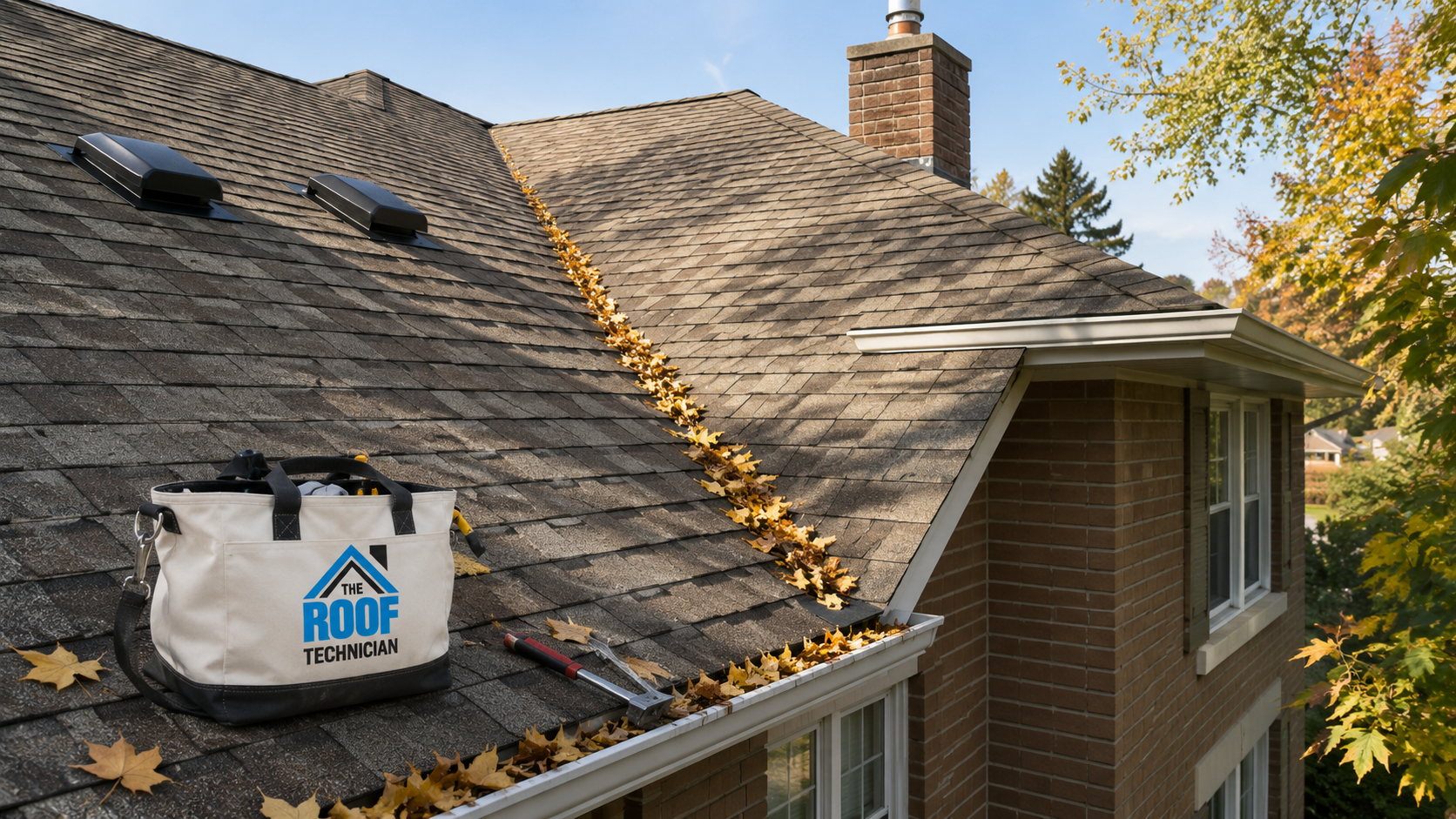 Autumn view of a Vaughan two storey home roof with valleys and vents ready for a fall roof inspection