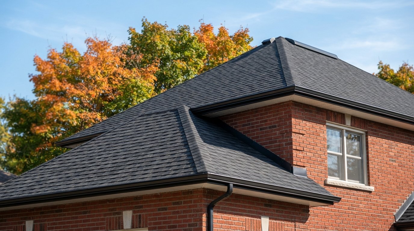 Two-storey GTA home with a newly installed roof of Owens Corning Duration shingles in a dark blended colour